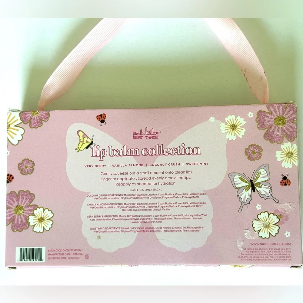 Nicole Miller NY Lip Balm Collection’Give me Butterflies’ 4 pc. BRAND NEW